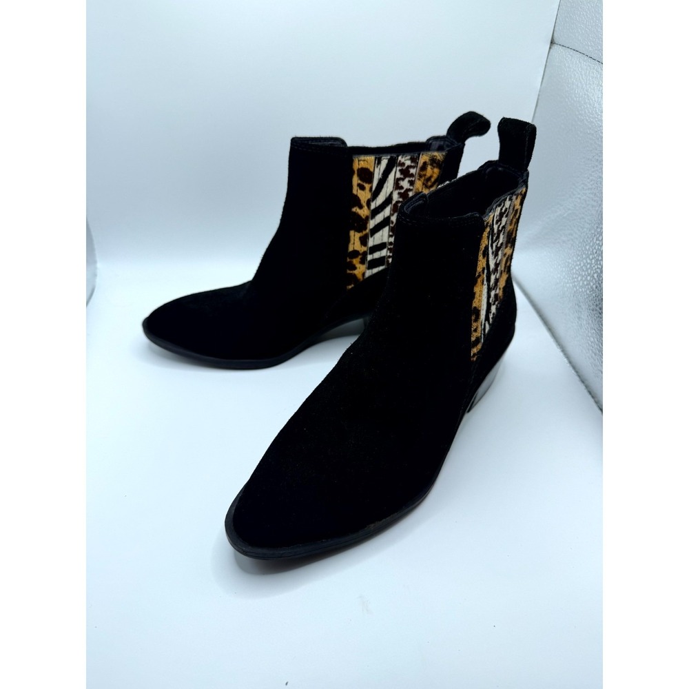Crown Vintage Tolana 2 Womens 6 M Chelsea Black Suede Leopard Pull On Ankle Boot